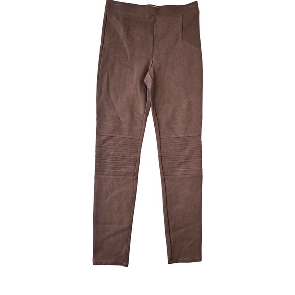 Gianni Bini Pants - Gianni Bini Womens XS Brown Moto Leggings Ribbed Knee Pintuck Pull On Pants